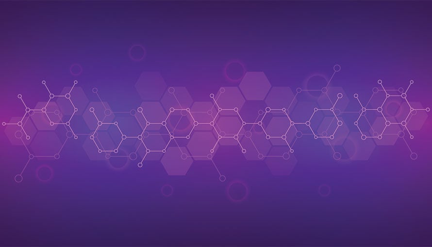Molecules on purple background