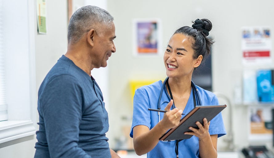 Nurse talking to patient about irreversible electroporation ablation