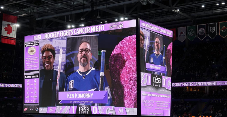 Komorny says his favorite Moffitt is participating in the Tampa Bay Lightning Hockey Fights Cancer night