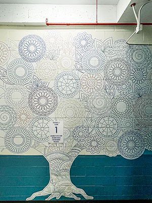 Photo of artwork on display in Moffitt's wellness stairwell at the Magnolia Campus