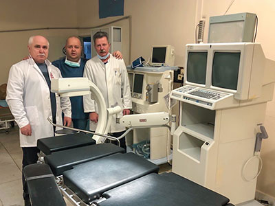 C-arm imaging instrument ready to serve patients in an operating room in Zhytomyr. 