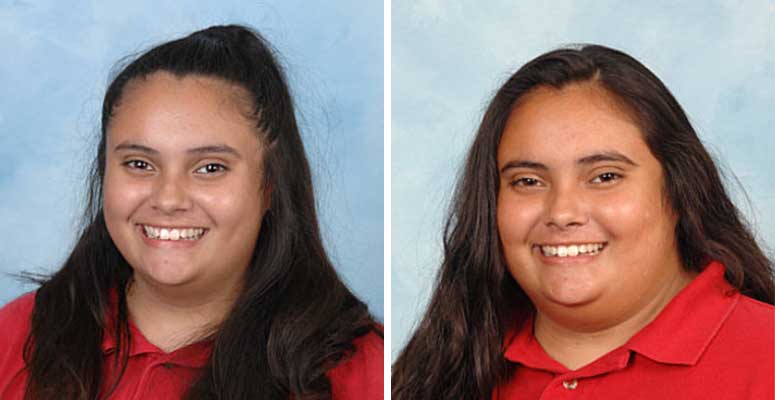Sophia began dramatically gaining weight. The school picture on the left was taken in 2017, the one on the right in 2018.