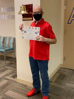 Eric wore his lucky red socks and shoes to every appointment