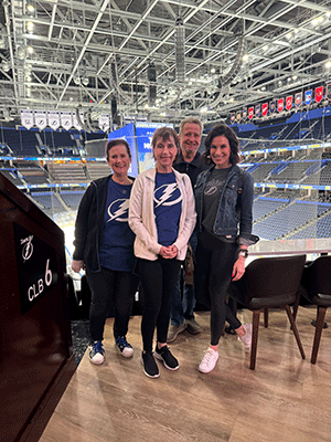 The Gregory family enjoys a Tampa Bay Lightning private practice at Amalie Arena.
