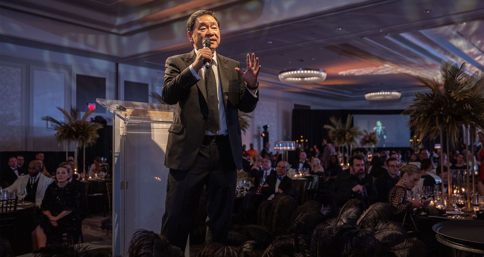Dr. Hwu speaking at the 2025 Magnolia Ball in Tampa.