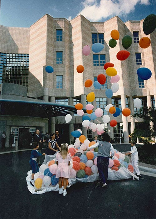 balloons released during Moffitt's opening day