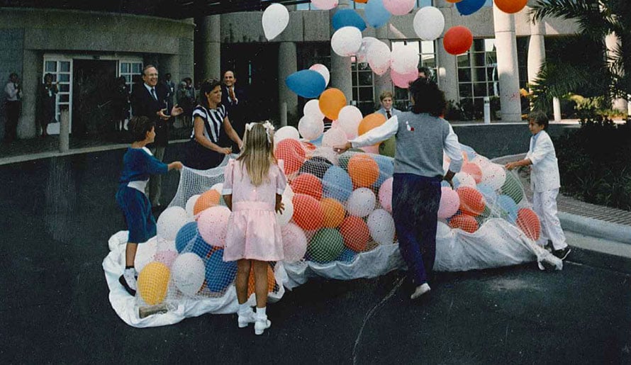 balloons released during Moffitt's opening day