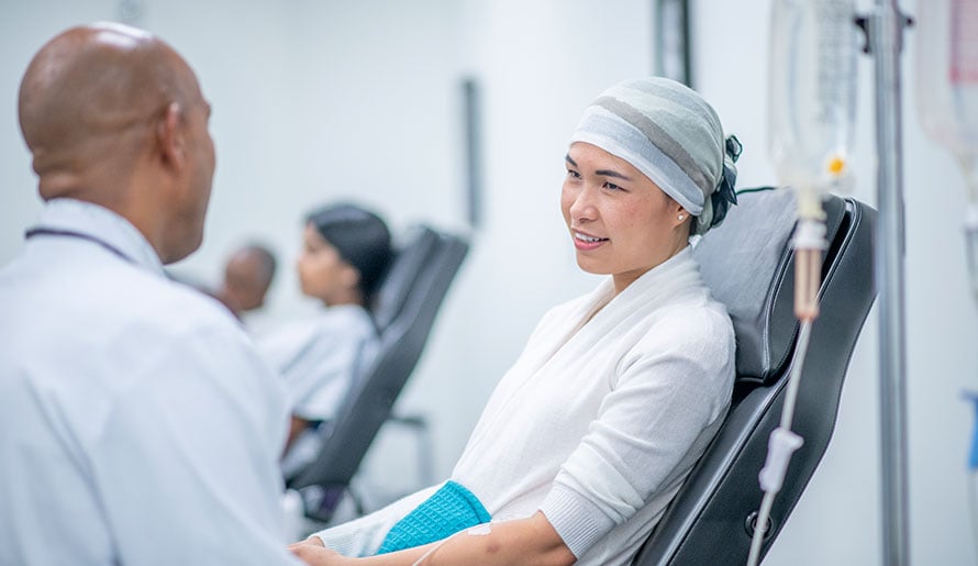 female receiving chemo for melanoma