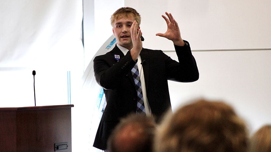 Student speaks during Research Day 2025