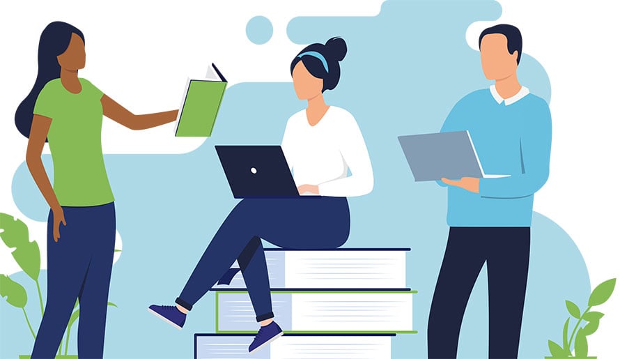 graphic of people with laptops