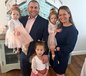 Brandon and Brittany Hayes with their six-year-old daughter, Blakely, and identical twin daughters, Beckham and Brooks.