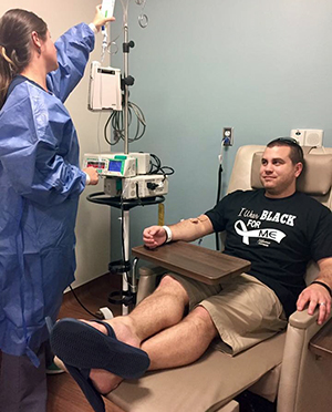 Hayes receives an immunotherapy infusion at Moffitt Cancer Center.