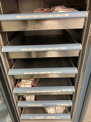 Partially filled blood storage shelves