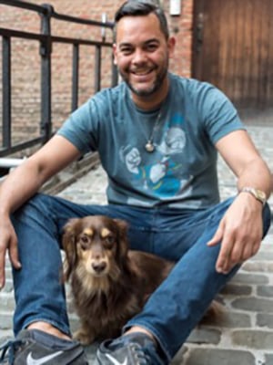 Charlie sitting outside