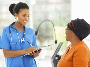 Patient discussing breast clinical trials