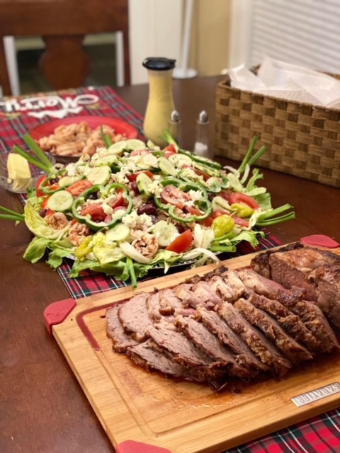 Miriam’s special Christmas Eve dinner always includes Greek salad and standing rib roast.
