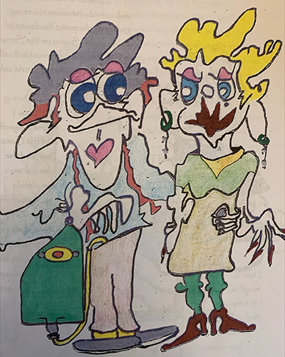 Ogden drew cartoons of himself and the pouch that collects his urine, which he calls his "Gucci Bag."