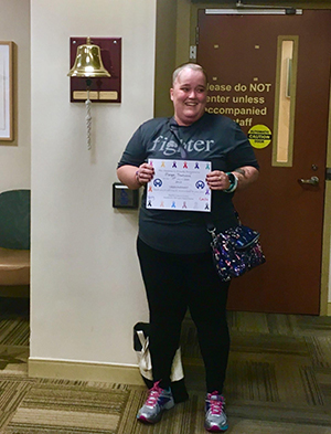 Megan Troutwine rings the bell