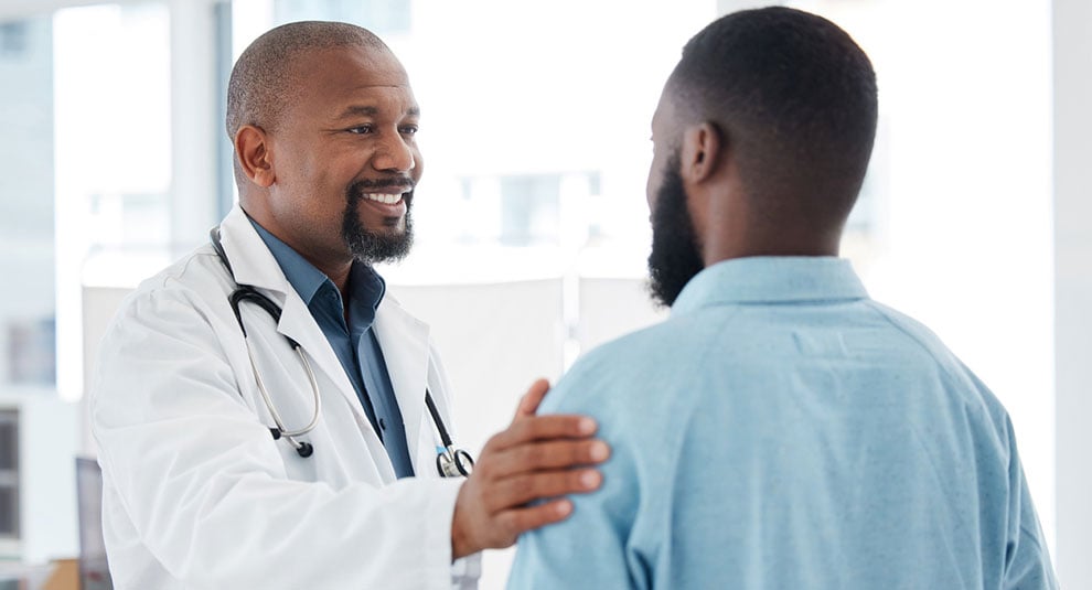 Doctor assures patient with testicular nonseminomatous germ cell tumor