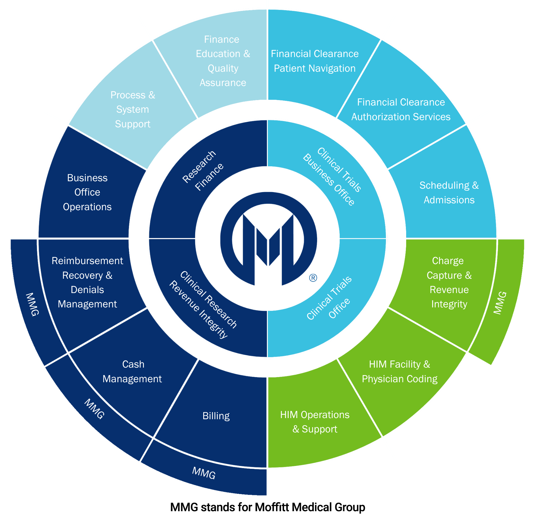 Information Wheel Graphic - MMG stands for Moffitt Medical Group