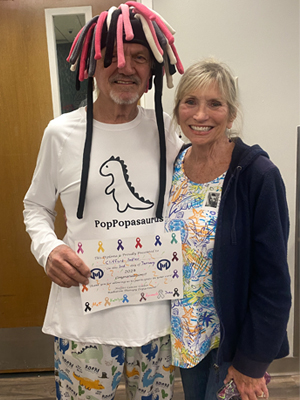 Cliff Sadler finishes a round of radiation to treat his pancreatic cancer. His wife, Patricia, is a melanoma survivor who was treated at Moffitt 25 years ago.