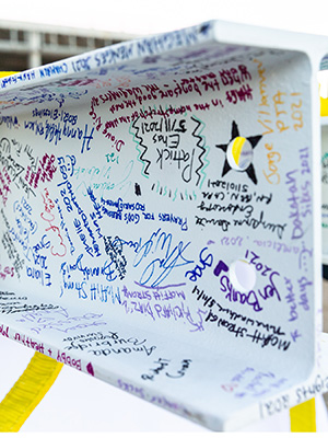 close up of beam showing signatures