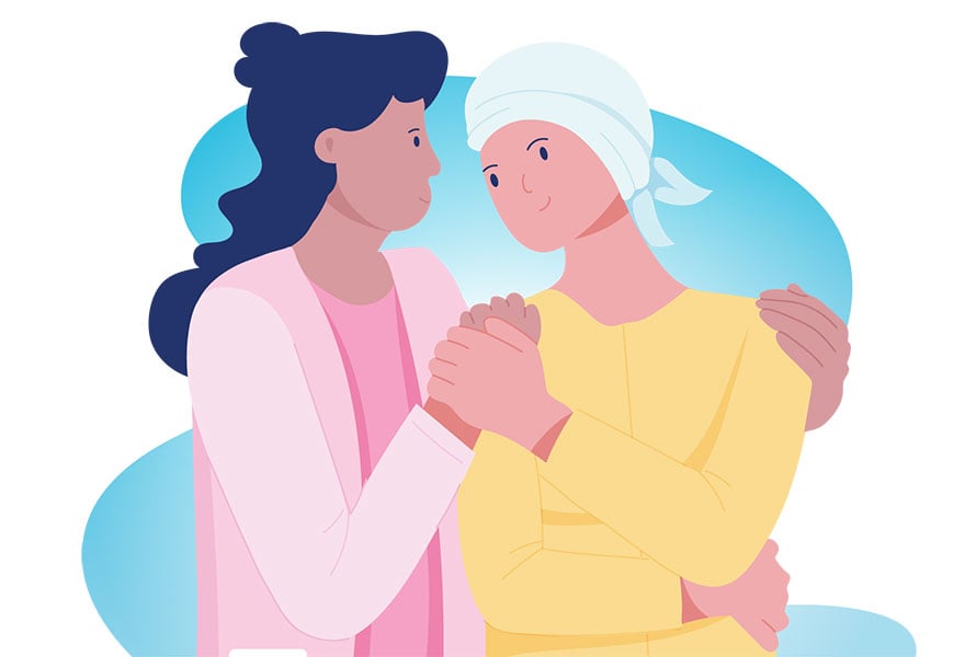 illustration on a cancer patient with caregiver