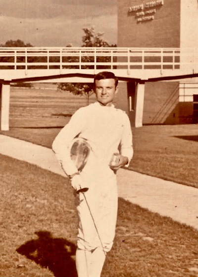 Lary Robinson in his fencing uniform