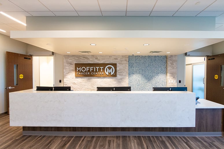 Moffitt at Wesley Chapel's Lobby is decorated with patient comfort in mind, offering a relaxed and spa-like environment.