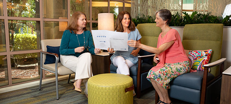 Marianne Brandt (right) helped Gutiérrez transfer his care to Moffitt. The International Patient Services Department has helped coordinate care for more than 1,775 patients from around the world since 2017.
