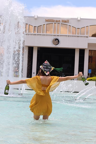 Emma Stevens celebrates her Bachelor's Degree, which she earned while undergoing cancer treatment