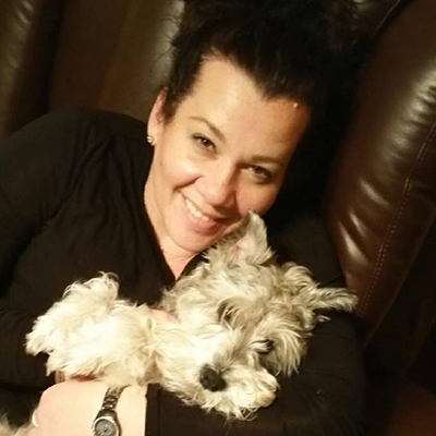 Adriane Caproni with dog, Coal