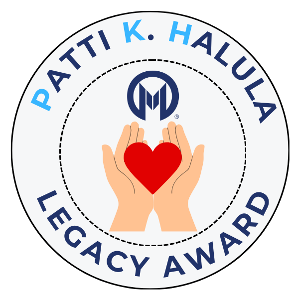Pattie K Halula Award Graphic - two hand holidng a heart with a Moffitt M logo above the heart