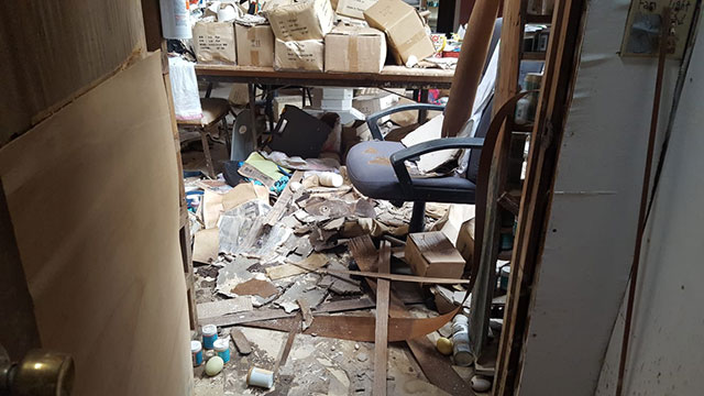 Damage inside Abaco Ceramics, McIntosh’s business.