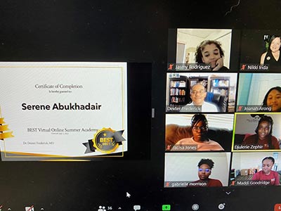 Screenshot of virtual program with Dr. Dexter Frederick of the BEST Academy and youths