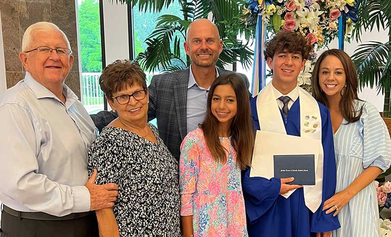 From left, Craig Urquhart’s parents, Craig, daughter Mia, son Marshall and wife Yvette are celebrating more than just middle school graduation.