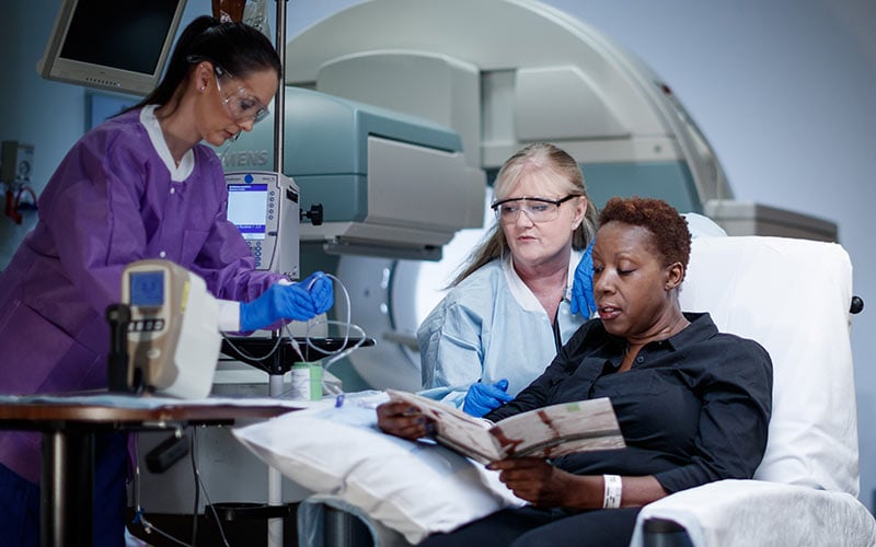 A patient receiving a cancer treatment