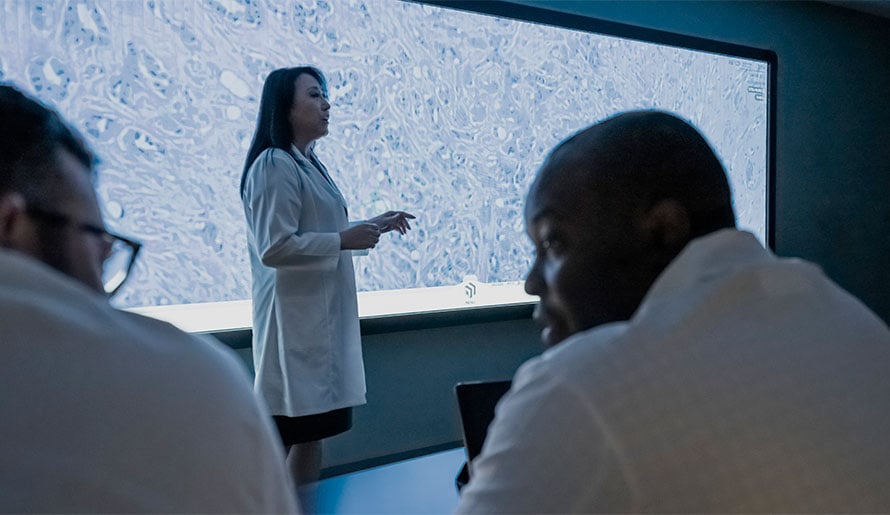 Members of Moffitt tumor board discussing treatment options