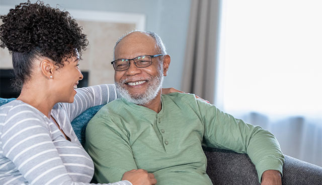 Caregiver and patient looking at each other