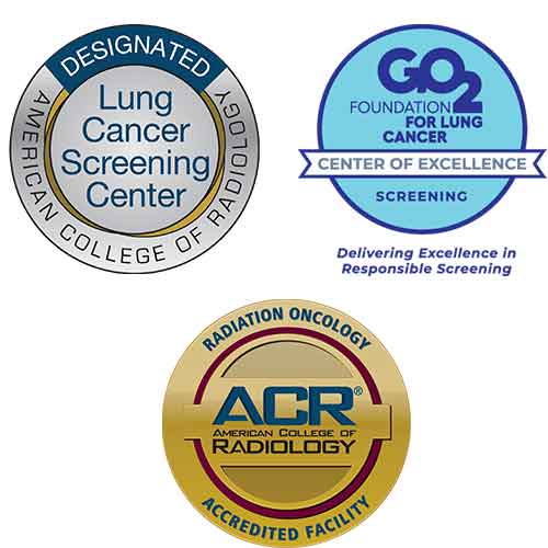 American College of Radiology Lung Screening badge, ACR Accredited Facility Badge, Lung Cancer Screening Center of Excellence badge