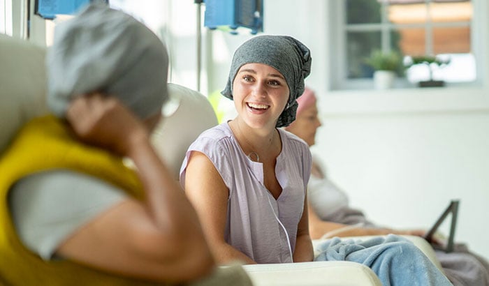 young female patient wearing scarf
