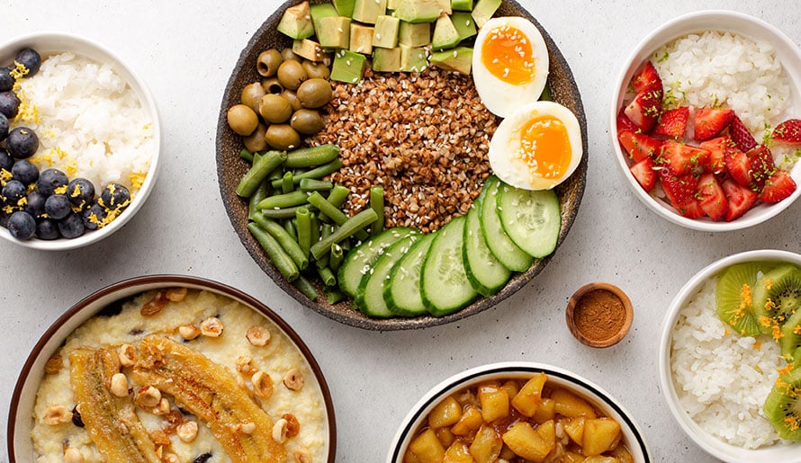 platters with fruits and proteins